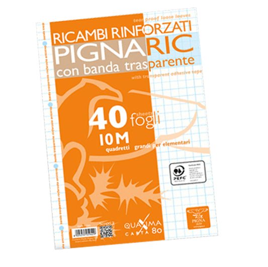PIGNA - 021945910 - Ricambi forati rinforzati Pignaric - A4 - quadretto 10mm - 40 fogli - 80gr - Pigna