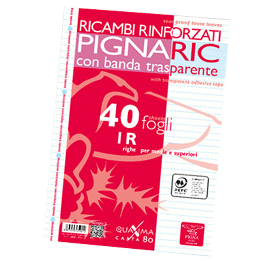 PIGNA - 02194591R - Ricambi forati rinforzati Pignaric - A4 - 1 rigo - 40 fogli - 80gr - Pigna