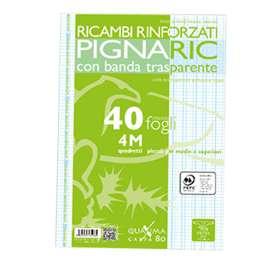 PIGNA - 02194594M - Ricambi forati rinforzati Pignaric - A4 - quadretto 4mm - 40 fogli - 80gr - Pigna