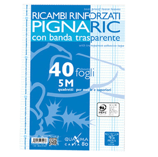 PIGNA - 02194595M - Ricambi forati rinforzati Pignaric - A4 - quadretto 5mm - 40 fogli - 80gr - Pigna