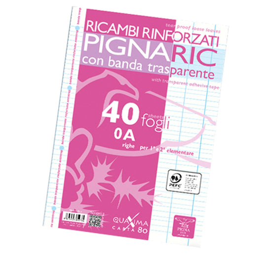 PIGNA - 02194590A - Ricambi forati rinforzati Pignaric - A4 - rigo di 1a - 40 fogli - 80gr - Pigna
