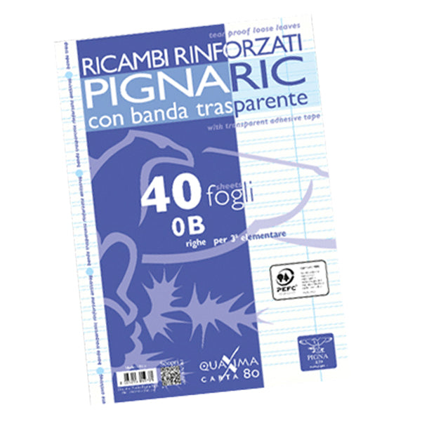 PIGNA - 02194590B - Ricambi forati rinforzati Pignaric - A4 - rigo di 3a - 40 fogli - 80gr - Pigna