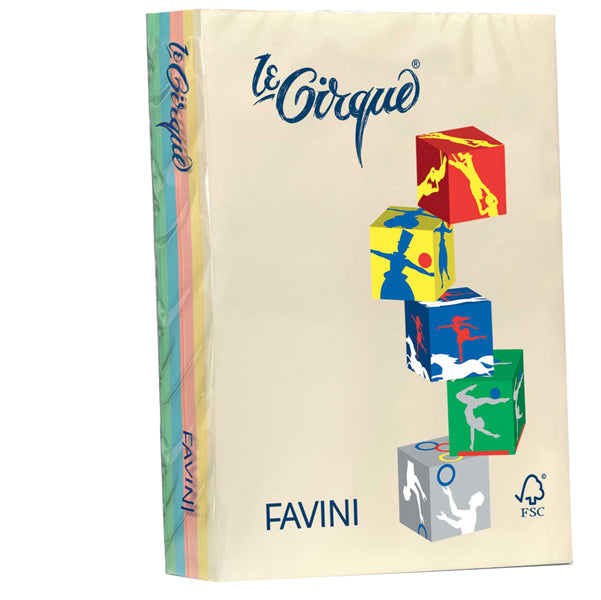 FAVINI - A74X304 - Carta Le Cirque - A4 - 160 gr - mix 5 colori pastello - Favini - conf. 250 fogli