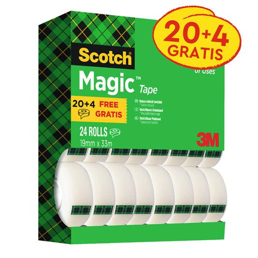 SCOTCH - 22235 - Nastro adesivo Magic 810 - permanente - 1,9 cm x 33 m - trasparente - Scotch - Value Pack 20+4 rotoli
