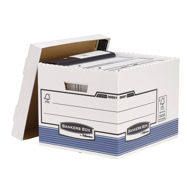BANKERS BOX - 0026101 - Scatola archivio Bankers Box System - con coperchio - 33,3x28,5x38 cm - bianco - Fellowes