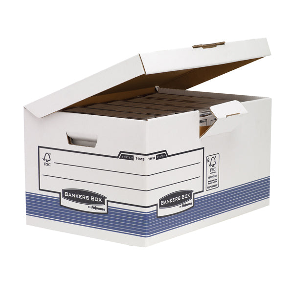 BANKERS BOX - 1141501 - Scatola archivio Bankers Box System - con coperchio a ribalta - 37,8x29,3x54,5 cm - bianco - Fellowes