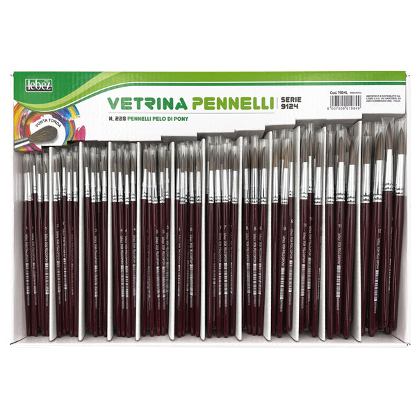 LEBEZ - 1984L - Pennelli punta tonda - pelo di pony - serie 9124 - Lebez - assortimento vetrinetta 228 pezzi