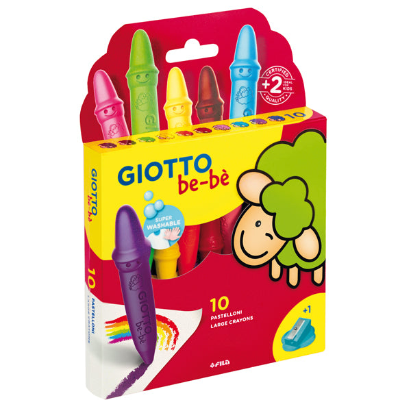 GIOTTO BEBE - F477900 - Pastelli cera super - lunghezza 7,5mm con D 11mm - colori assortiti - Giotto bebe - astuccio 10 superpastelloni