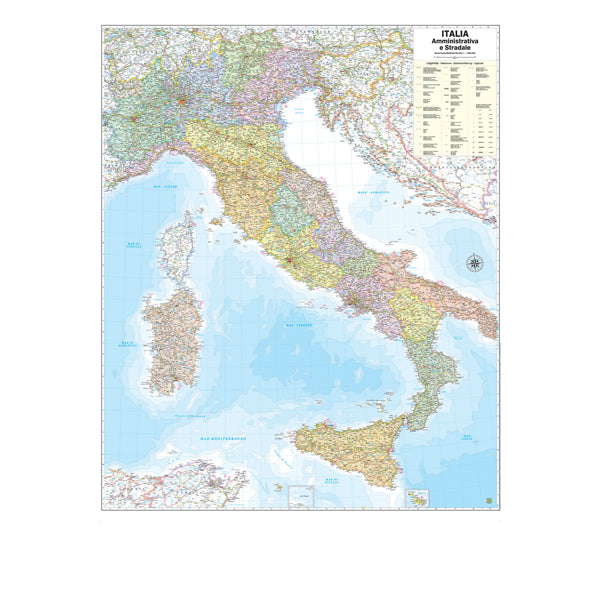 BELLETTI - M08PL-07 - Carta geografica Italia amministrativa e stradale - murale - 97 x 122 cm - Belletti