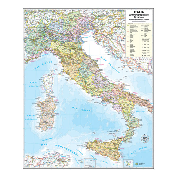 BELLETTI - M06PP-07 - Carta geografica Italia amministrativa e stradale - murale - 67 x 85 cm - Belletti