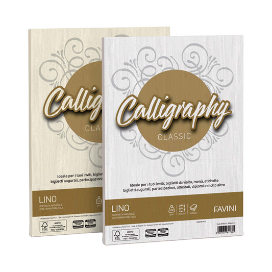 FAVINI - A690514 - Carta Calligraphy Lino - A4 - 120 gr - bianco 01 - Favini - conf. 50 fogli