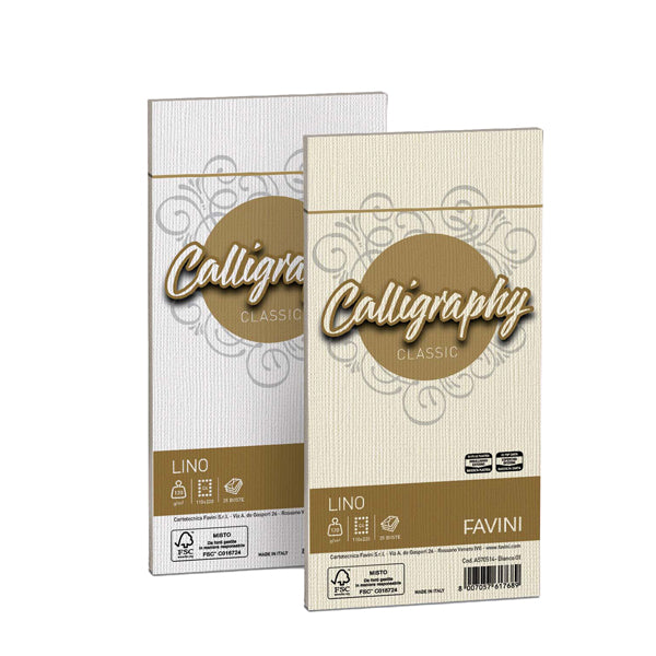 FAVINI - A570514 - Buste Calligraphy Lino - 110 x 220 mm - 120 gr - bianco 01 - Favini - conf. 25 pezzi