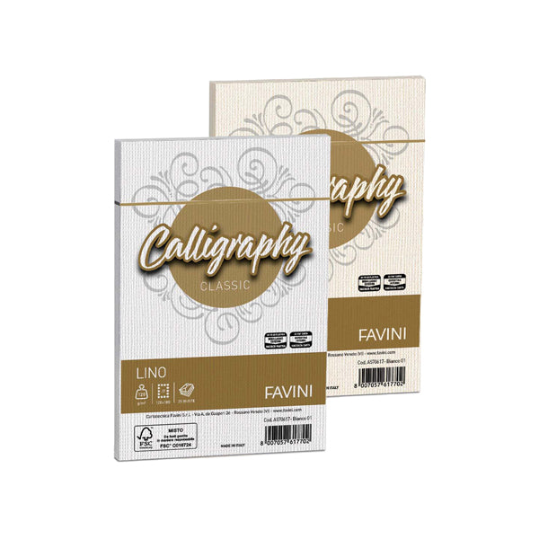 FAVINI - A570617 - Buste Calligraphy Lino - 120 x 180 mm - 120 gr - bianco 01 - Favini - conf. 25 pezzi