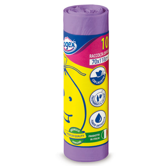 LOGEX PROFESSIONAL - C5LX-2006V - Sacchi per immondizia - 70x110 cm - 120 L - 16 micron - viola - Logex Professional - rotolo da 10 sacchetti
