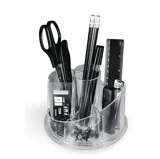 LEBEZ - 5475 - Desk set girevole portatutto - plexiglass - 13x16x12 cm - accessori inclusi - trasparente - Lebez