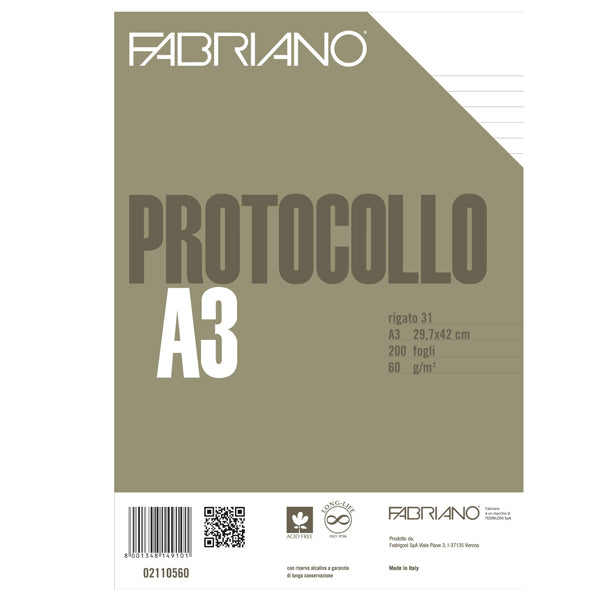 FABRIANO - 02110560 - Foglio protocollo - A4 - 1 rigo - 60 gr - Fabriano - conf. 200 pezzi