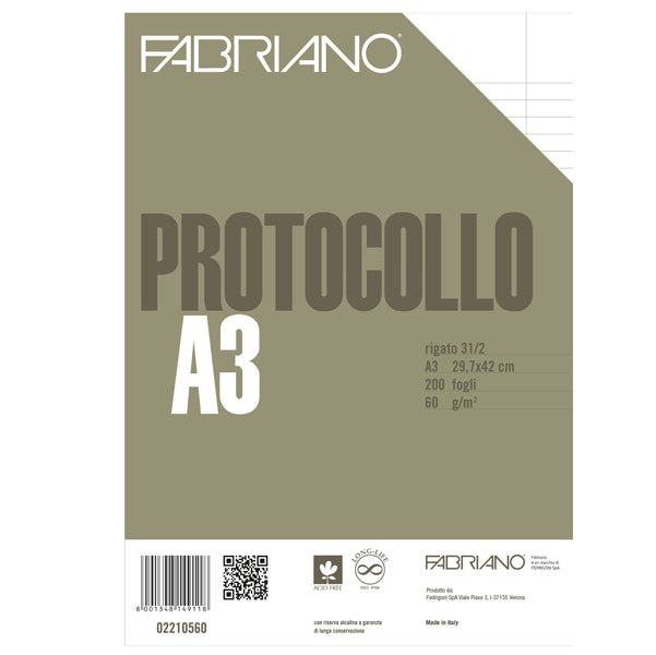 FABRIANO - 02210560 - Foglio protocollo - A4 - 1 rigo c-margine - 60 gr - Fabriano - conf. 200 pezzi