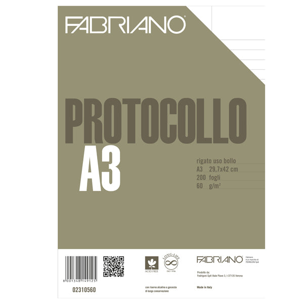 FABRIANO - 02310560 - Foglio protocollo - A4 - uso bollo - 60 gr - Fabriano - conf. 200 pezzi