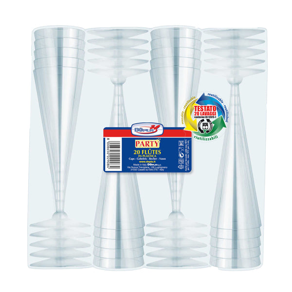 DOPLA - 22069 - Bicchieri Flutes Diamant - riutilizzabili - trasparente - Dopla - conf. 20 pezzi
