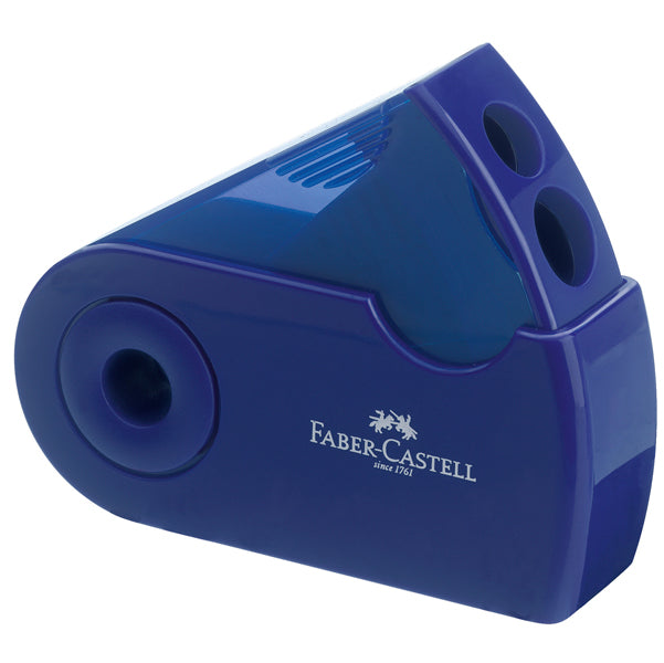 FABER-CASTELL - 182701 - Temperamatite Sleeve con contenitore - 2 fori - con serbatoio - 70x34x20mm - rosso e blu assortiti - Faber Castell