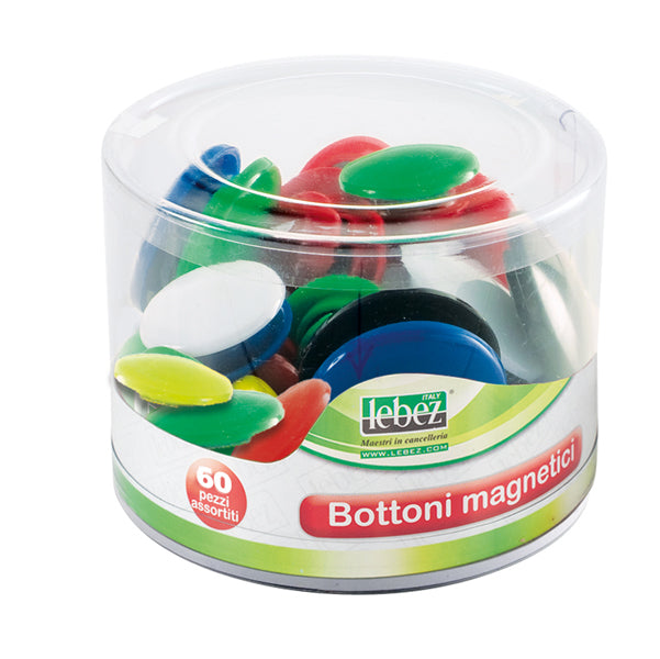 LEBEZ - 2777 - Bottoni magnetici tondi - misure e colori assortiti - Lebez - barattolo da 60 pezzi