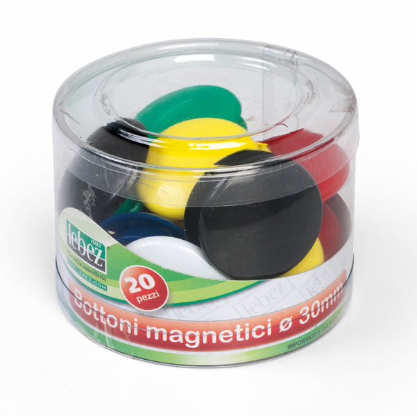LEBEZ - 2141 - Bottoni magnetici tondi - diametro 3 cm - colori assortiti - Lebez - barattolo da 20 pezzi