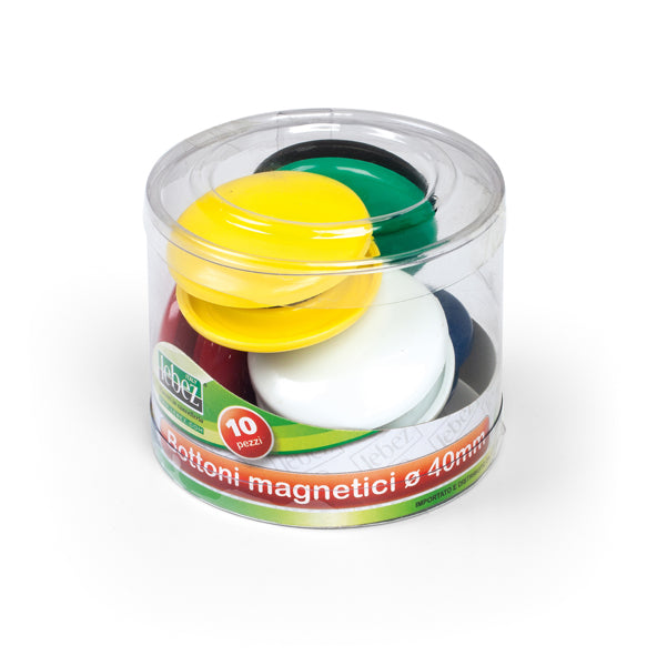 LEBEZ - 2142 - Bottoni magnetici tondi - diametro 4 cm - colori assortiti - Lebez - barattolo da 10 pezzi