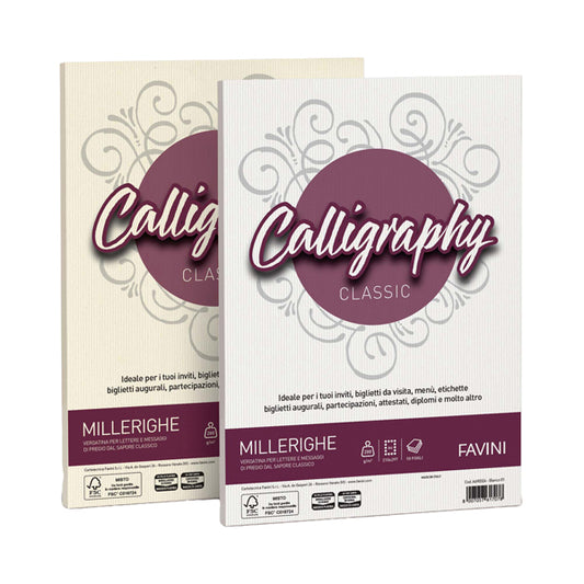 FAVINI - A690324 - Carta Calligraphy Millerighe - A4 - 200 gr - bianco 01 - Favini - conf. 50 fogli