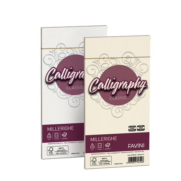 FAVINI - A570424 - Busta Calligraphy Millerighe - 110 x 220 mm - 100 gr - bianco 01 - Favini - conf. 25 pezzi