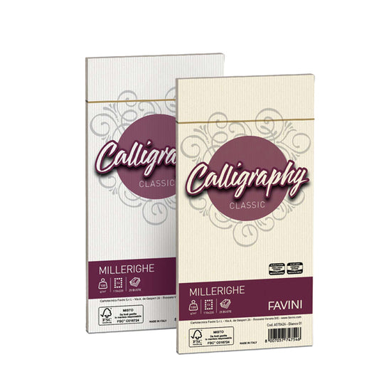 FAVINI - A57Q424 - Busta Calligraphy Millerighe - 110 x 220 mm - 100 gr - avorio 02 - Favini - conf. 25 pezzi