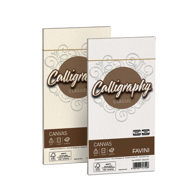 FAVINI - A570414 - Busta Calligraphy Canvas - 110 x 220 mm - 100 gr - bianco 01 - Favini - conf. 25 pezzi