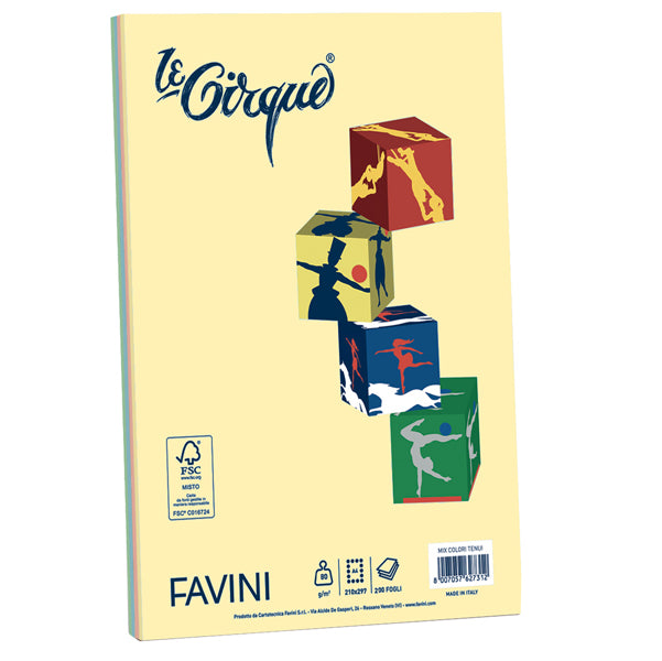 FAVINI - A71X414 - Carta Le Cirque - A4 - 80 gr - mix 4 colori pastello - Favini - conf. 200 fogli
