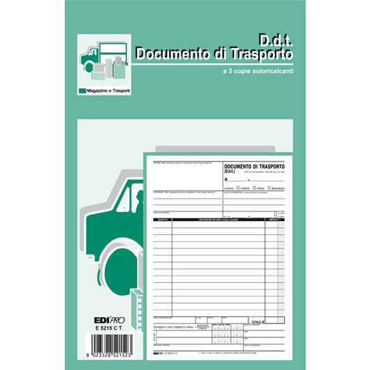 EDIPRO - E5215CT - Blocco DDT - 33 fogli 3 copie autoricalcanti - 23 x 14,8cm - Edipro