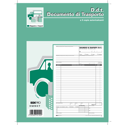EDIPRO - E5219CT - Blocco DDT - 33 fogli 3 copie autoricalcanti - 29,7 x 22cm - Edipro