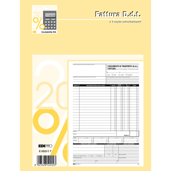 EDIPRO - E5222CT - Blocco DDT-fattura - 3 copie autoricalcanti - 29,7 x 22cm - 33 fogli - Edipro