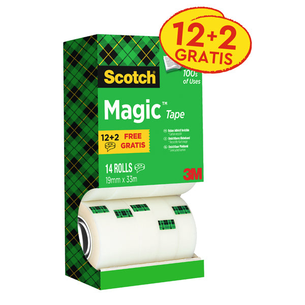 SCOTCH - 9252 - Nastro adesivo Magic 810 - permanente - 1,9 cm x 33 m - trasparente - Scotch - Multi Pack 12+2 rotoli