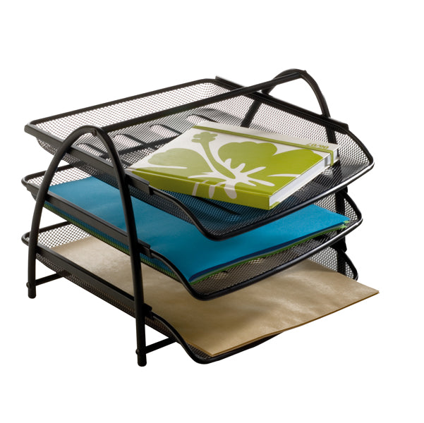 ALBA - MESHTRAY3-N - Vaschetta portacorrispondenza Mesh - 3 ripiani - 34 x 29 x 24,5 cm - rete metallica - nero - Alba