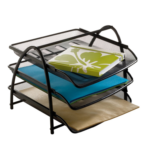 ALBA - MESHTRAY3-N - Vaschetta portacorrispondenza Mesh - 3 ripiani - 34 x 29 x 24,5 cm - rete metallica - nero - Alba