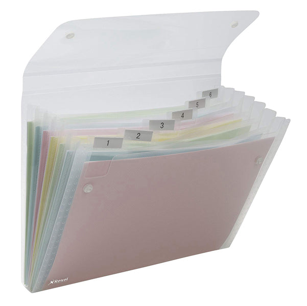 REXEL - 2102033 - Cartella a soffietto Ice - 6 tasche - 22x30 cm - trasparente - Rexel