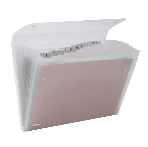 REXEL - 2102035 - Cartella a soffietto Ice - 13 tasche - 22x30 cm - trasparente - Rexel