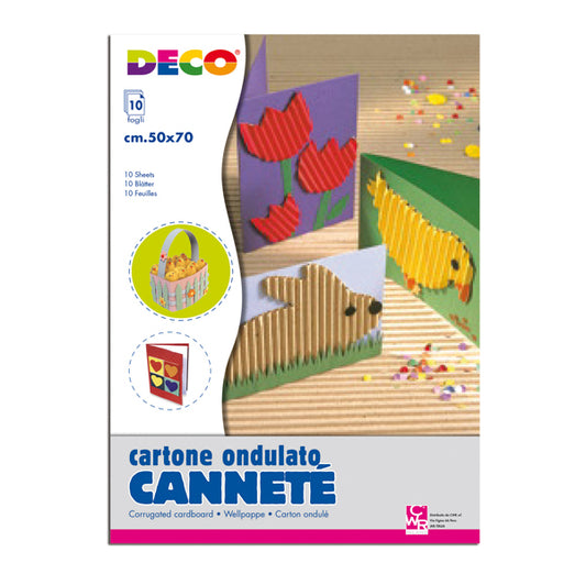 DECO - 2205 - Cartoncino ondulato CannetE' 2205 - 50 x70cm - colori assortiti - DECO - conf. 10 fogli