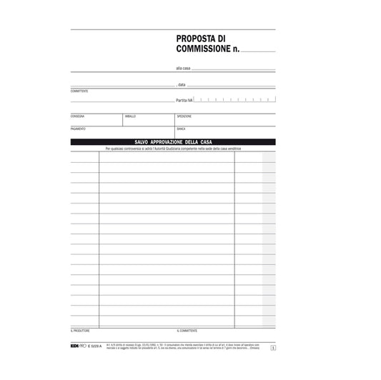 EDIPRO - E5229A - Blocco copia commissione - 50 fogli 2 copie autoricalcanti - 23 x 15cm - Edipro
