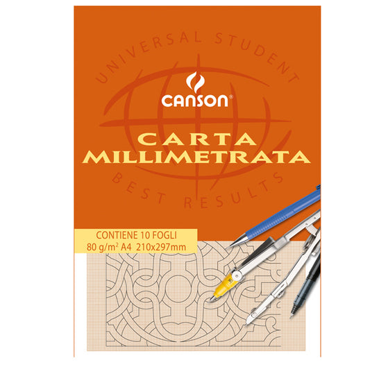 CANSON - C200005812 - Blocco carta opaca millimetrata - 210x297mm - 10 fogli - 80gr - Canson