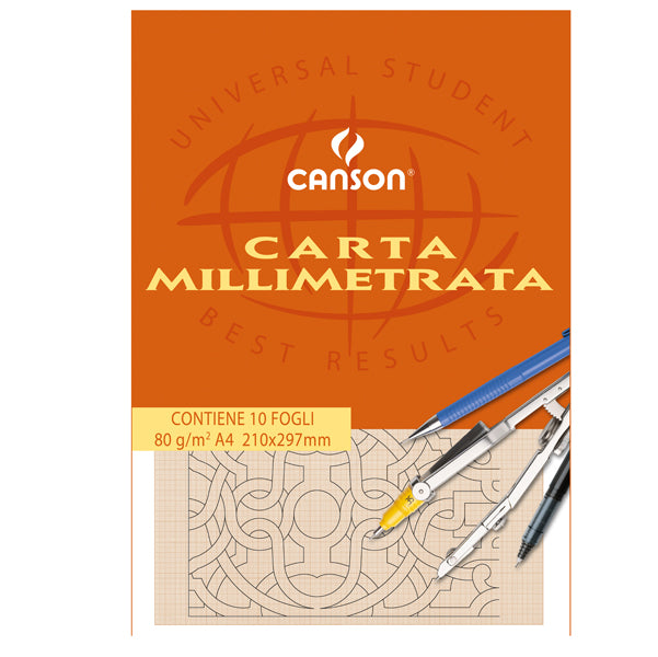 CANSON - C200005812 - Blocco carta opaca millimetrata - 210x297mm - 10 fogli - 80gr - Canson