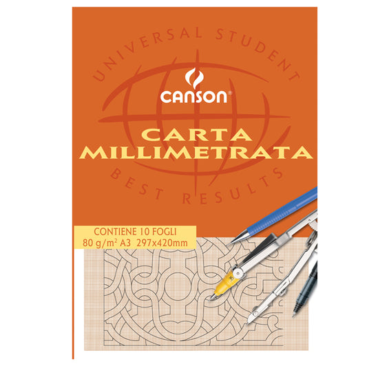 CANSON - C200005824 - Blocco carta opaca millimetrata - 297x420mm - 10 fogli - 80gr - Canson