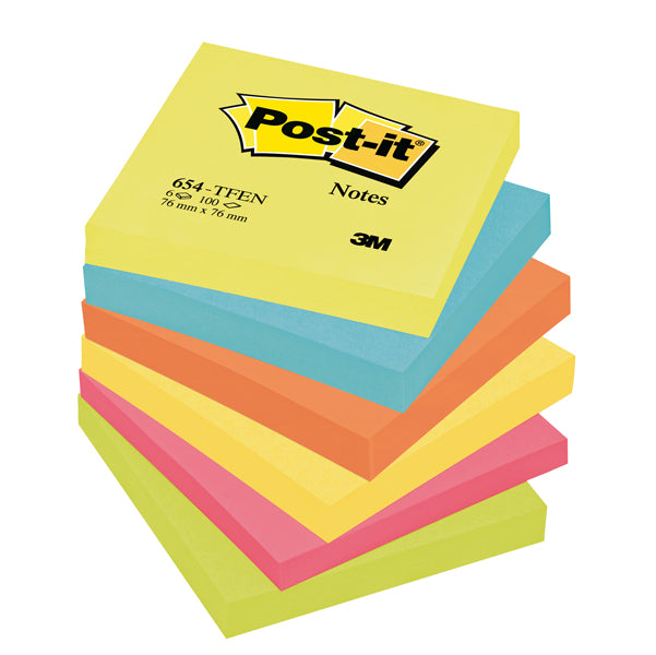 POST-IT - 7100296019 - Blocco foglietti Colori Energy - 654-TFEN - 76 x 76 mm - 72 gr - colori assortiti - 100 fogli - Post it