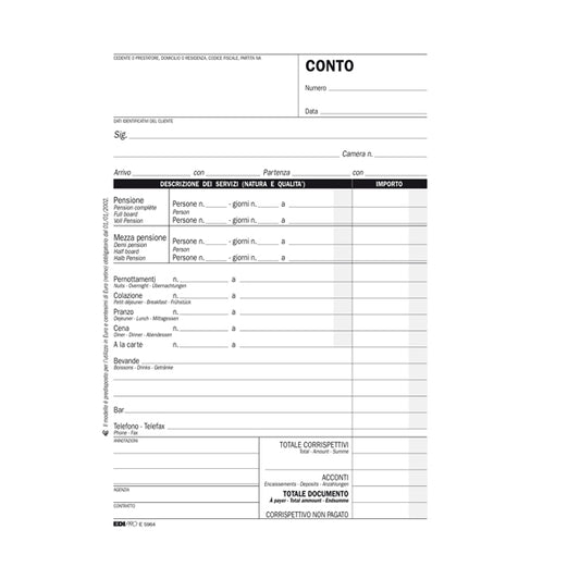 EDIPRO - E5964 - Blocco conto albergo-pensione - 7 giorni - uso mano - 23 x 15cm - 100 fogli - Edipro