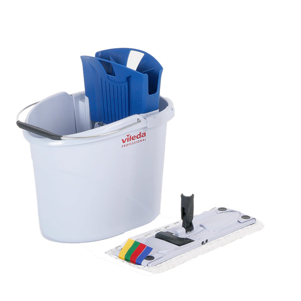VILEDA - 133854 - Kit UltraSpeed Mini - secchio da 10 L con strizzatore + mop + telaio 34 cm - mix di prodotti in omaggio inclusi - Vileda