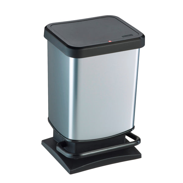 ROTHO - F600051 - Pattumiera a pedale Paso - 29x27x46 cm - 20 L - PPL metallizzato - nero-argento - Rotho