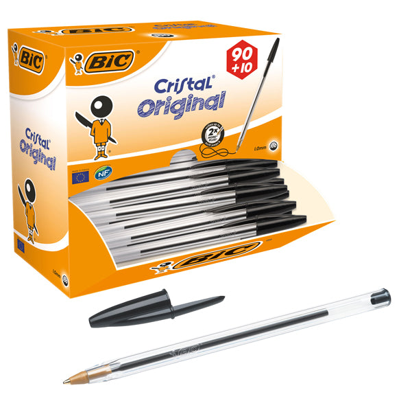 BIC - 942911 - Penna a sfera Cristal  - punta media 1,0mm - nero - Bic - conf.  90+10 pezzi